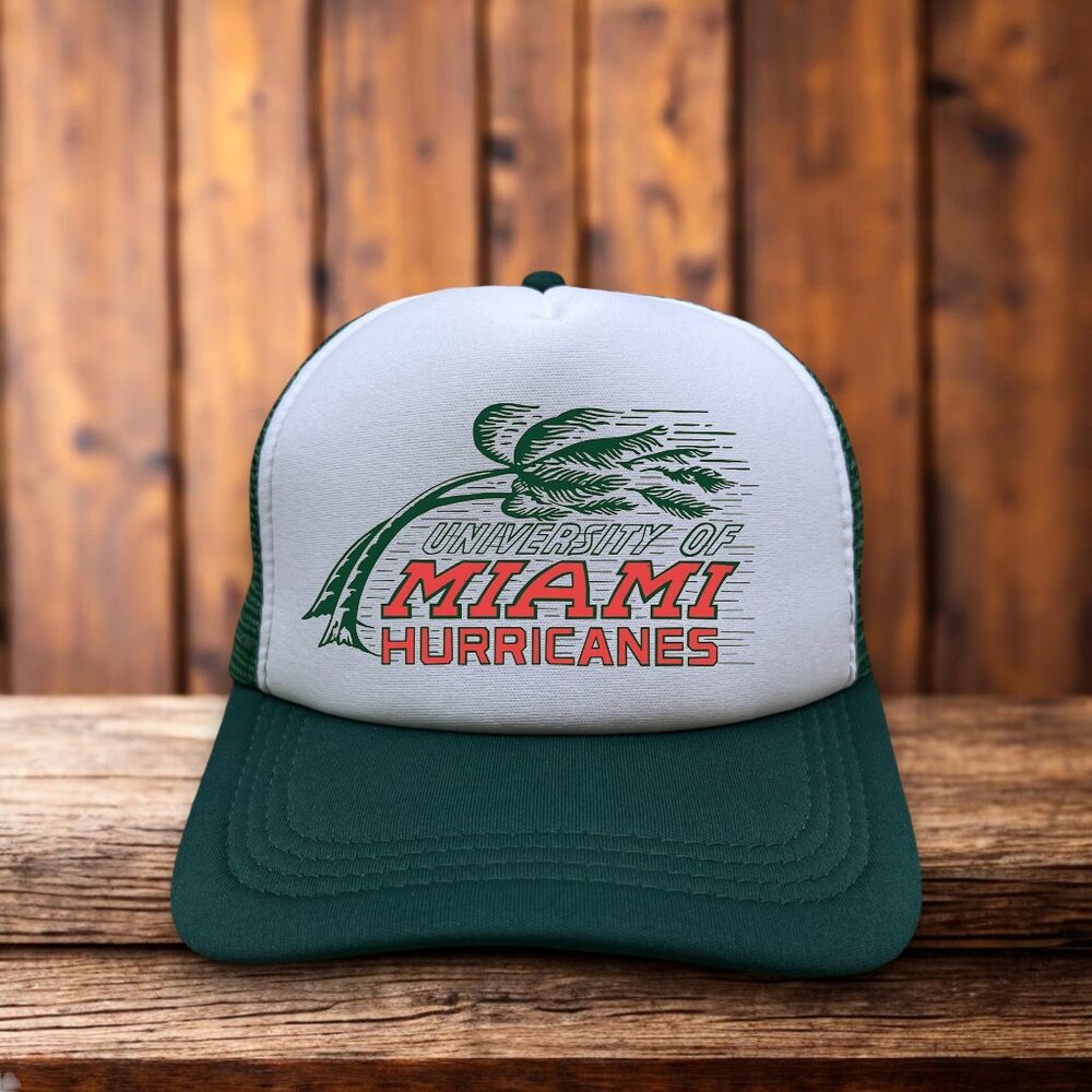 University of Miami Hurricanes Green Snapback Vintage Logo Florida Baseball Cap - Picture 1 of 4